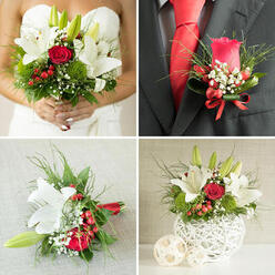 Pinned neatly against the fabric of a tailored suit, the groom's boutonniere in this image feels like a small but powerful statement of romance on a Golders Green wedding day. At its heart is a single red rosebud, not fully open yet rich with velvety depth, the petals curling inward in a perfect spiral that echoes the quiet excitement of the moment. Its deep crimson hue is mirrored by the sheen of a matching tie, pulling the whole outfit together with graceful intention. Around the rose, a few carefully chosen sprigs of greenery extend in slender, polished lines, their leaves leathery and structured, offering a fresh contrast to the softness of the bloom. Tucked at the base, miniature berries cluster in subtle orbs, and tiny tufts of baby's breath float like white mist, filling in the gaps with texture and lightness. The boutonniere is wired and wrapped with meticulous attention, lying flat yet full of dimension, as if ready for a photograph outside one of the tree-lined streets off Golders Green Road. The lighting is gentle, perhaps from a nearby window, giving a soft sheen to the petals and catching on the suit's fabric so that the flower seems almost to glow. There is an air of tradition here-honouring the classic single rose-yet it feels distinctly personal, a keepsake crafted by a local florist who knows how to let the groom's style show through. Worn close to the heart throughout the ceremony and reception, this petite arrangement becomes a tangible reminder of vows shared and joyful moments celebrated with family and friends.