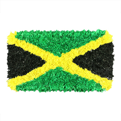 As if carved from the island's own heartbeat, this bold Jamaican flag is rendered in a textured collage of green, yellow, and black fragments. Thousands of crumpled bits-paper and fabric scraps-are pressed into a compact mosaic that catches light and casts soft shadows, giving the piece depth and warmth. The diagonal gold saltire sweeps from corner to corner, sharp and bright, splitting the surface into four vivid triangles. The two upper and lower triangles are a lush emerald green, thick with folds that shimmer when you walk by, while the left and right triangles are deep, satin-black, grounding the composition with a calm, reflective mood. The overall effect is tactile and celebratory, a banner-like sculpture that feels ready to unfurl at a Caribbean festival or a community event. Its presence on a white plane makes the colours leap, suggesting both joy and reverence. For audiences in Golders Green, the piece echoes local stories of unity, street markets, and shared traditions, and it sits well alongside features about Jamaica's heritage, art, or social resilience. If you're looking to bring that sense of warmth and texture into a home or business in Golders Green, Cricklewood, or near Finchley Road, this handcrafted symbol offers a thoughtful, human touch-an artful reminder of belonging, made by a local maker or florist.
