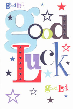 Radiating positivity from Golders Green, this good luck card is a canvas of cheerful support, expertly designed with an eye for both details and emotion. The oversized, pastel-blue 'g' at the start welcomes the viewer, while bold reds and deep purples create rhythm and contrast, mirroring the vibrant mix found in Mediterranean-style gardens near Golders Green Station. Stars-ranging from tiny glimmers to generous, violet bursts-drift across a snowy white surface, suggesting dreams floating over Hampstead Heath. Each letter, font, and hue has been chosen to convey both playful anticipation and genuine encouragement, embodying the kind of community backing one feels when neighbours rally around someone embarking on a new journey. The card's silky finish and substantial feel evoke the pleasure of holding a freshly wrapped arrangement, lending corollary weight to the message it bears. Whether it's for a friend's first day in a new job near Golders Green Road or to inspire courage before an audition at a local theatre, this card channels joy, pride, and the comforting belief that luck abounds for those who dare to start anew.