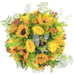Bringing together the essence of Golders Green in full bloom, this exuberant bouquet is a celebration of colour and happiness. Towering sunflowers capture the light, their faces wide open with golden optimism, while tender yellow roses nestle between them, each blossom softening the composition with creamy depth and a welcoming scent. Dappled with vibrant orange accents and vivid red berries, the bouquet holds the promise of parkside strolls and sunny afternoons near Golders Green station. Graceful wisps of fern and cascades of goldenrod frame the flowers, imbuing the arrangement with a relaxed, meadow-gathered feel. Silvery eucalyptus catches the eye, adding both a cooling tone and a subtle crispness to the tableau. Perfect as a thoughtful gift or a centrepiece for family gatherings, this bouquet is crafted with a local florist's passion for beauty and freshness. It radiates warmth and joy, reflecting the friendly energy of Golders Green's neighbourhoods with every fragrant stem.