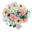 Against a luminous white canvas, this Golders Green floral arrangement unfolds in a gentle crescendo of colour and form, curated by a florist attuned to the area's vibrant yet tranquil character. Soft pink roses, supple and fragrant, blossom at the core, their classic spirals a testament to enduring beauty. Around them, peach and creamy gerbera daisies beam with rustic, sunny charm, their chocolate centres echoing the lively spirit of Golders Green's high street. White chrysanthemums-some miniature and pom-pom shaped, others brighter with lime-green hearts-cluster in clouds amongst the blooms, adding layered depth inspired by nearby Hampstead Heath. Woven throughout, feathery sprays of baby's breath lend an ethereal softness, recalling the drifting mists on early mornings along Finchley Road. Abundant green foliage offers a verdant backdrop, grounding the bouquet with hints of eucalyptus's earthy aroma. In the lower right, a crisp white tag, handwritten in lively pink and green with Happy Flowers, lends a bespoke finishing touch reminiscent of the area's community-driven craft. Every stem and petal in this bouquet has been thoughtfully arranged, reflecting not only the artisan skill but the distinct warmth of Golders Green. With its harmonious blend of pastels and textures, this arrangement is perfect for celebrating birthdays, anniversaries, or simply brightening a loved one's day, with freshness and artistry ready for same-day delivery to NW11 and surrounding neighbourhoods.