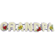 A beautifully composed funeral tribute displays the word GRANDPA in bold floral letters, arranged in a single, steady line against a plain white background that enhances every petal and hue. Each capital letter is completely covered with small white chrysanthemums, densely layered so they form a smooth, pillowed surface that looks almost touchably soft, embodying tenderness and care. Along the outer edge of every letter runs a slim tracing of lavender-purple ribbon, offering a fine, understated outline that brings the shapes into gentle focus without disturbing the tranquillity of the white blooms. In the rounded opening of the G, a cluster of deep red roses, embraced by fresh green foliage, adds a vivid touch of warmth and affection. Further along, the first A is embellished with bright yellow-green orchids, their delicate, arching petals and subtle markings providing an elegant highlight. The curve of the D mirrors the G with another rich grouping of three to four red roses, while the closing A repeats the use of orchids, visually tying the start and end of the tribute together. Slim, almost invisible bars link the letters from behind, ensuring that the word sits as a single, balanced piece ready to be placed by a coffin, in a chapel, or beside a graveside. Crafted in the thoughtful style often requested by families around Golders Green and nearby Temple Fortune, this arrangement combines the peace of white flowers, the heartfelt symbolism of red roses, and the refined grace of orchids to honour the memory of a beloved grandfather with quiet, enduring love.